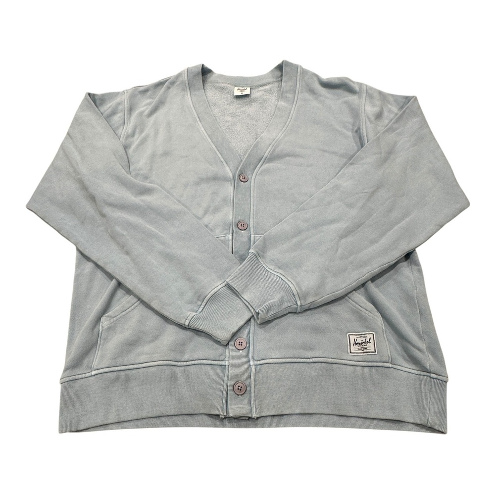 Herschel Supply Co. Cardigan Sweatshirt Light Blue Cotton Blend Size M - Picture 5 of 10